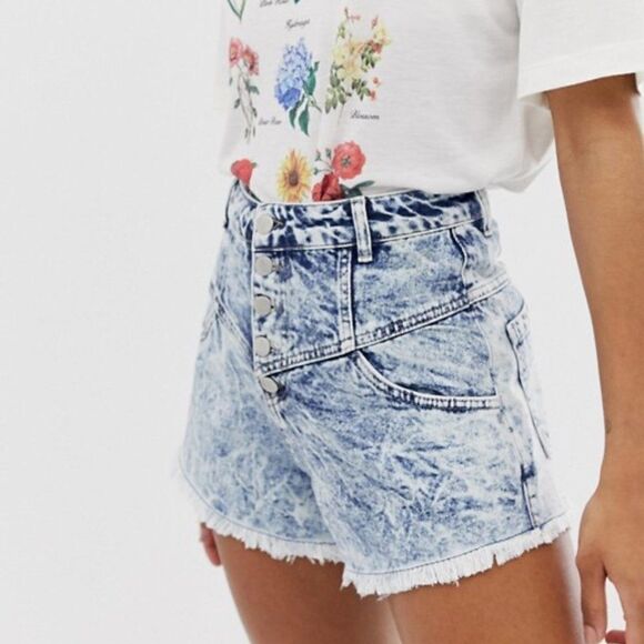 Neon rose acid wash high waist button shorts S - Picture 2 of 7